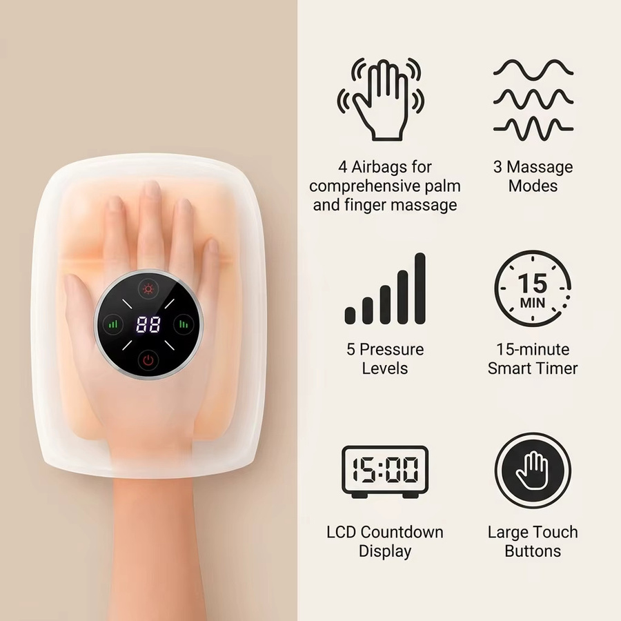 Hailicare Handmassagegerät mit Wärme und Luftkompression in Weiß, 4 Luftkissen, 3 Massagemodi und 5 Druckstufen mit LCD-Display - Bild 3