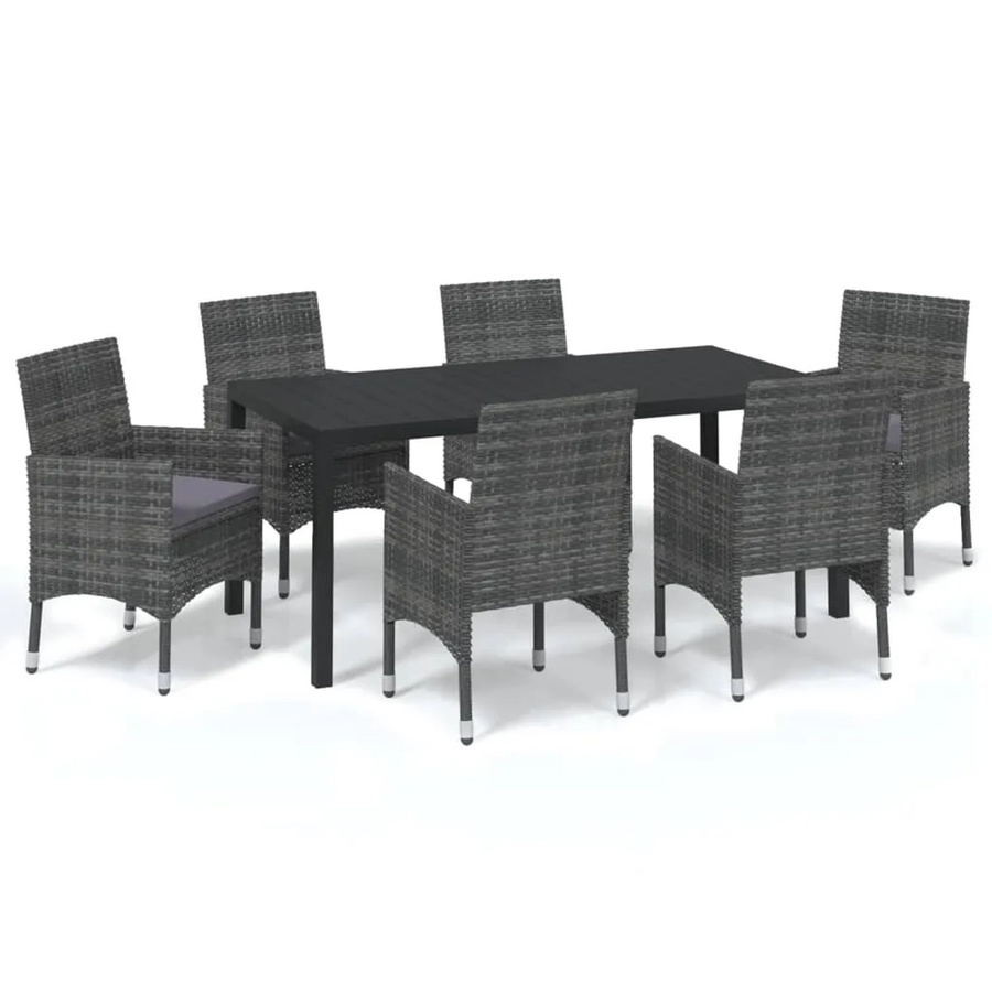 vidaXL 7-tlg Garten-Essgruppe aus Poly Rattan mit Kissen in Grau Modell 17 - Bild 2