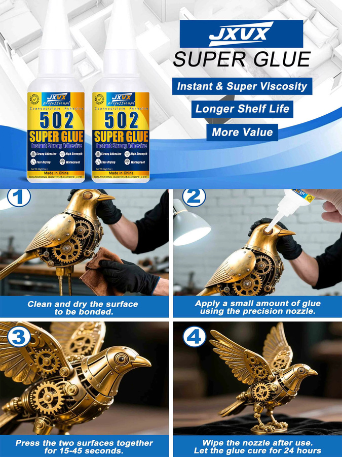 JXVX 502 Superkleber hochfester Flüssigkleber für Metall, Kunststoff, PVC und Holz - Bild 7