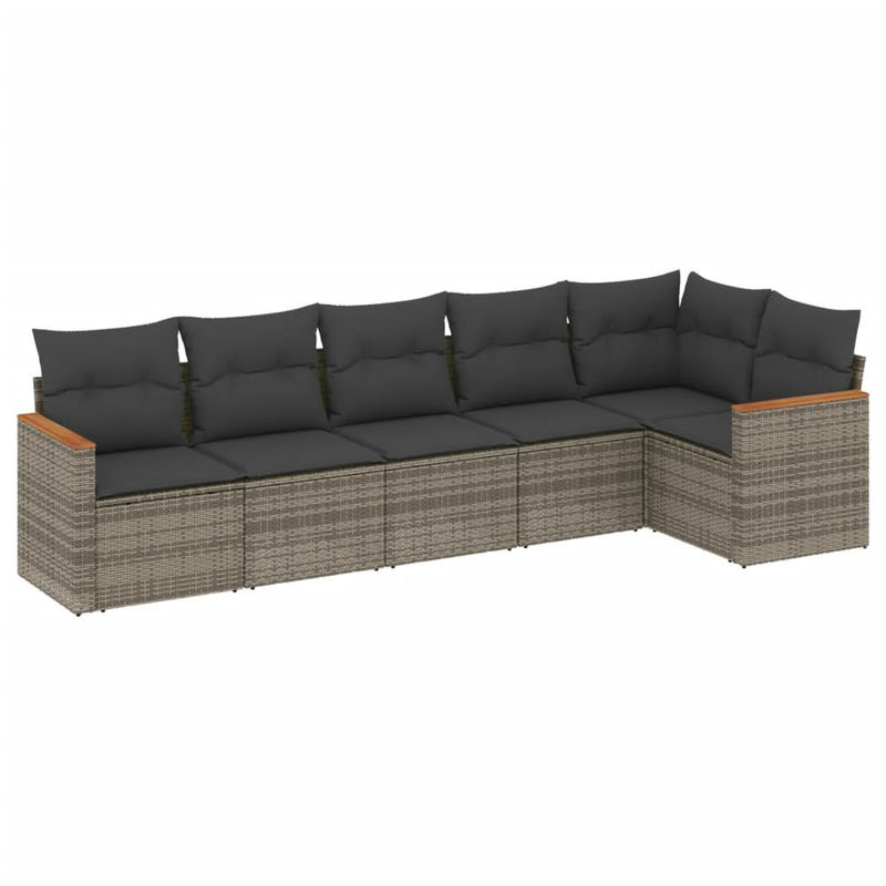 Vidaxl 6-teiliges Gartenmöbel-Set aus Polyrattan und Stahl mit Kissen, Grau - Bild 2