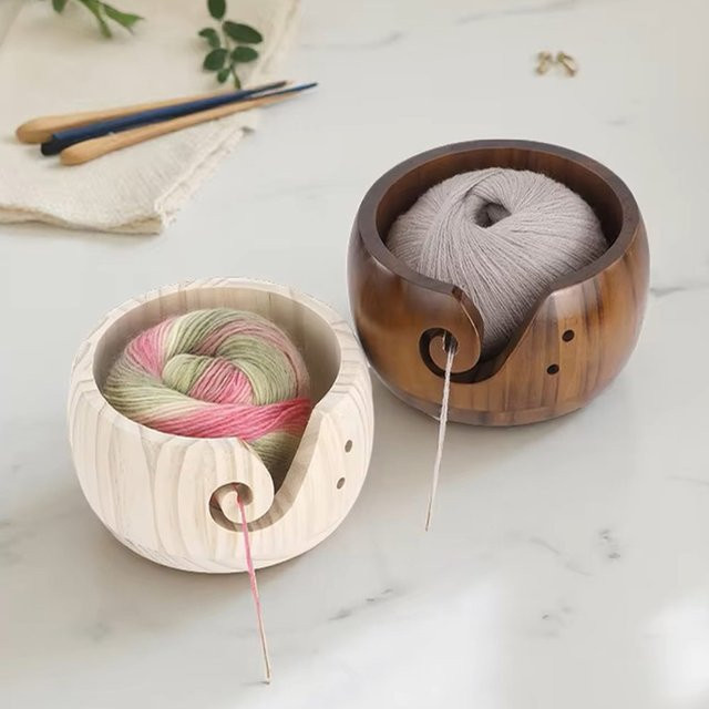 QJH Holzschale für Strickgarn in Braun zur Garnaufbewahrung und für DIY-Häkelprojekte - Bild 1