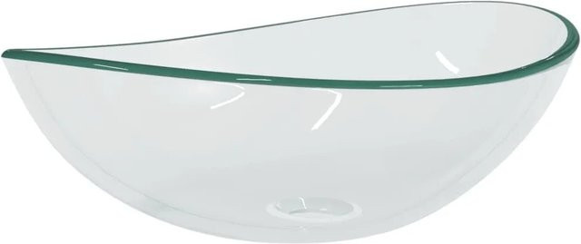 vidaXL Waschbecken aus Hartglas in Transparent, Aufsatzwaschbecken oval, B/T/H: 54,5 x 35,0 x 15,5 cm - Bild 1