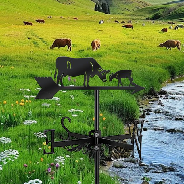 Wetterfahne Kuh und Kalb aus Metall in Schwarz als Gartendekoration mit Richtungsanzeige - Bild 1