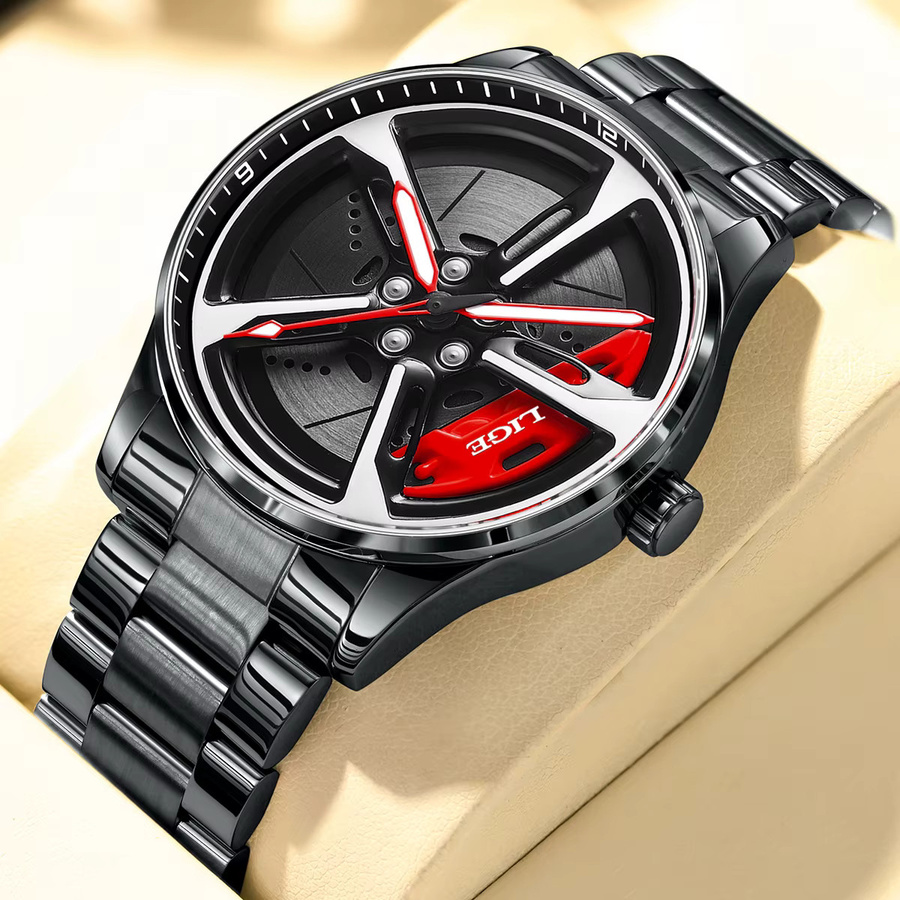 LIGE Armbanduhr Quarz, Edelstahl, Schwarz, Herren - Bild 2