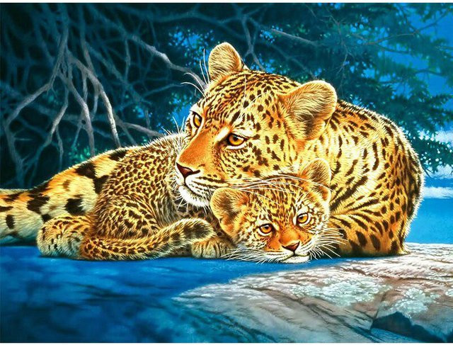 FIYO Diamond Painting Set Gold Leopard mit runden Strasssteinen, B/H: 20 x 30 cm, Multicolor - Bild 1