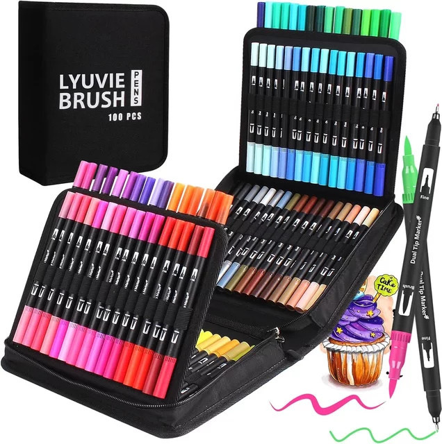 100-teiliges Pinselstift-Set mit doppelseitigen Filzstiften in Multicolour für Handlettering, Manga und Malbücher - Bild 1