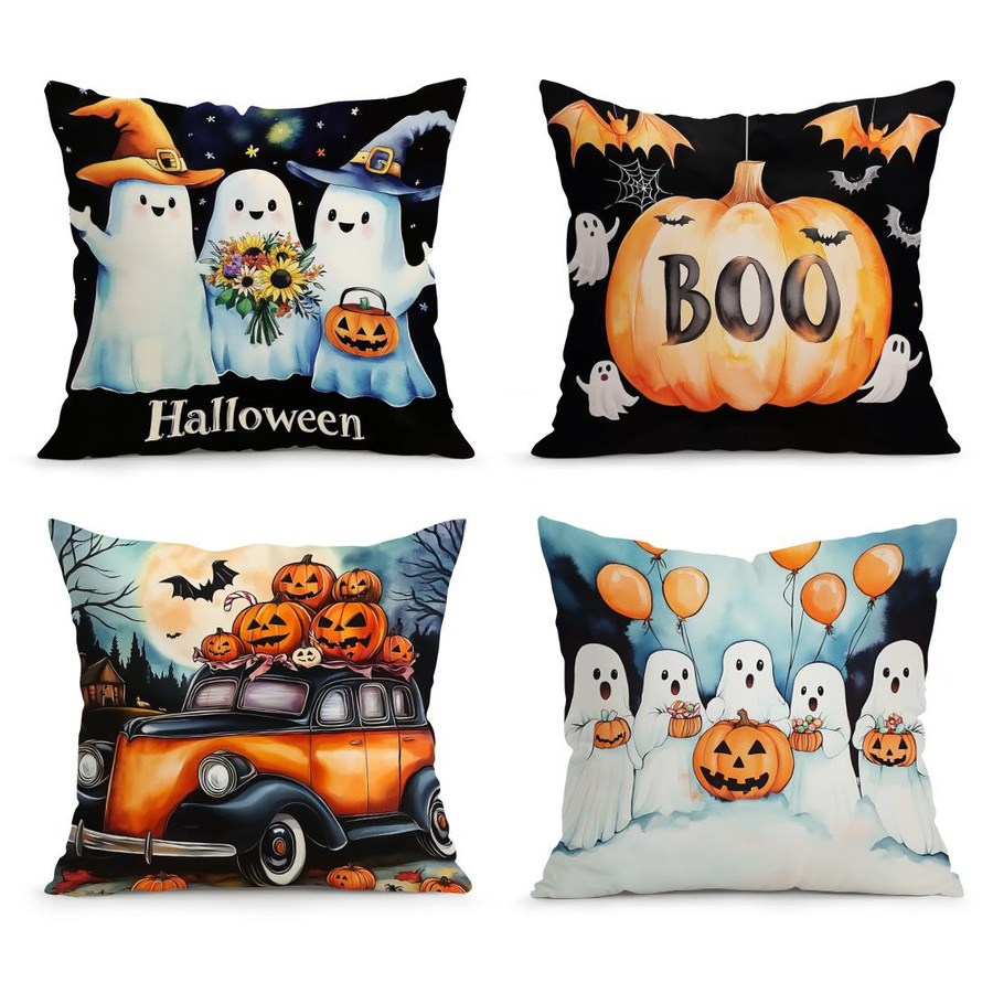 Halloween Kissenbezug mit Geist, Kürbis und Monster aus Polyester in Multicolor, B/H: 18 x 18 cm - Bild 6