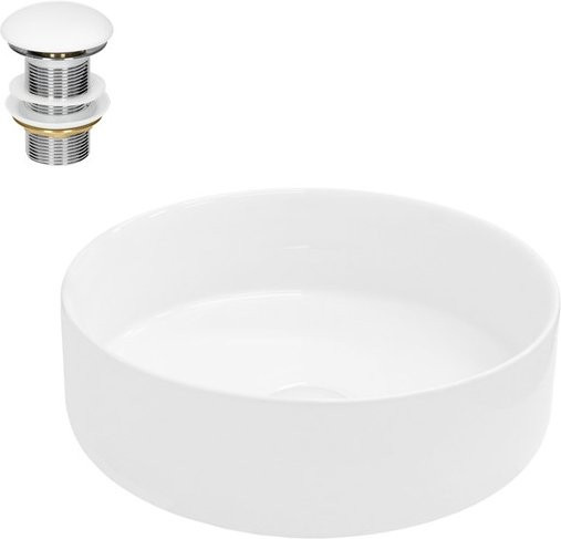 LuxeBath Keramik Waschbecken rund in Weiß inklusive Ablaufgarnitur ohne Überlauf Durchmesser: 35,5 cm, Höhe: 12 cm - Bild 1