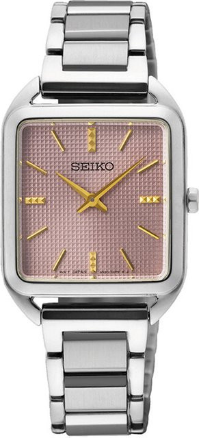 Seiko Armbanduhr, Quarz, Edelstahl, eckig, 26 mm, Pink, Damen - Bild 1