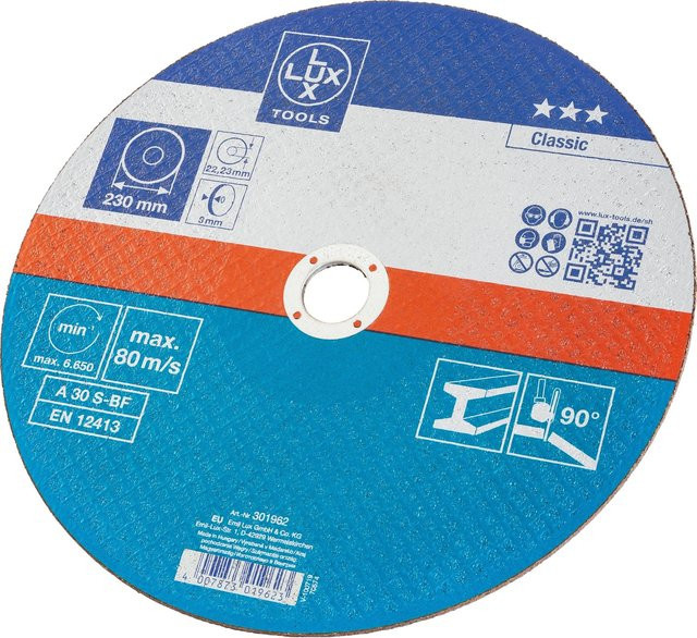 LUX-TOOLS Gewebe-Trennscheibe Classic für Metall, Durchmesser: 230 mm, Stärke: 3 mm, Mehrfarbig - Bild 1