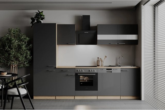 Respekta Küchenzeile Merle modern in Grau mit Eiche Sägerau Nachbildung und Soft-Close-Funktion, Breite: 280 cm - Bild 1