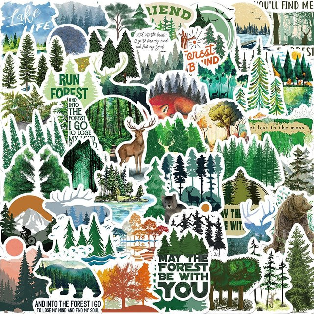 50 Stück wasserdichte Aufkleber mit Natur-Wald-Motiv in Grün für Laptop, Motorrad und Gepäck von BulingBulingStickers Store - Bild 1