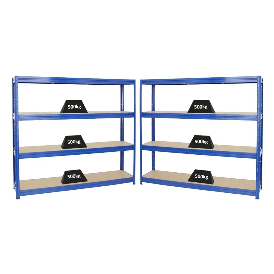 2er Set PROREGAL Dino Schwerlastregal aus Metall und MDF Holz in Blau, H x B x T: 180 x 200 x 45 cm, Fachlast 500 kg - Bild 2