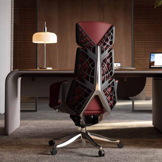 Ergonomischer Drehstuhl DUTRIEUX in Rot aus Kunstleder mit Armlehnen und Kopfstütze für Home-Office und Gaming - Bild 1