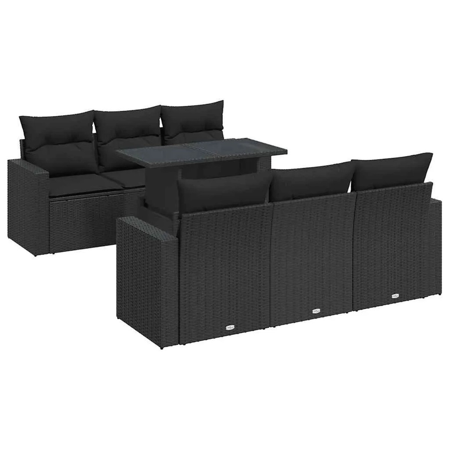 vidaXL 7-teilige Garten-Sofagarnitur aus Poly-Rattan mit Kissen in Schwarz - Bild 2