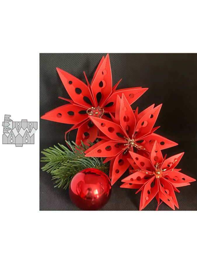 Faltbare Metallschneidvorlagen in Sternform mit runden Ausschnittmustern für Weihnachtskarten - Bild 4