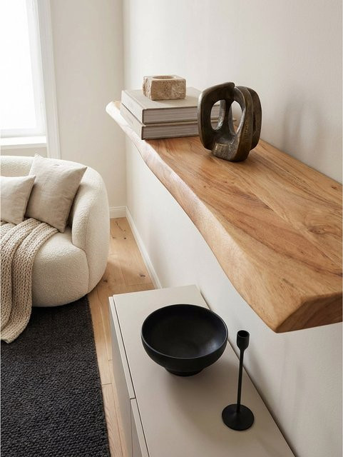Wandregal aus Massivholz Akazie im Landhausstil von KADIMA DESIGN, Farbe Braun, B: 115 cm, T: 25 cm, H: 4 cm - Bild 1