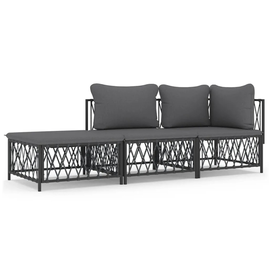 vidaXL 3-tlg Garten-Lounge-Set in L-Form mit Kissen, Anthrazit, Textilene und pulverbeschichtetem Stahl - Bild 2
