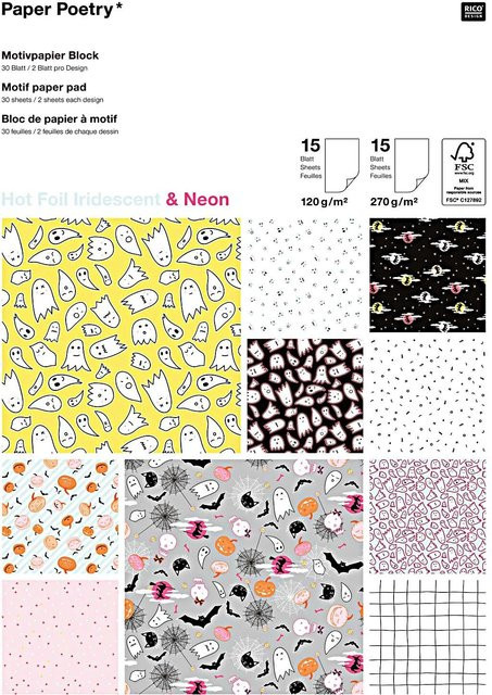 Rico Design Paper Poetry Motivpapier Block Halloween mit 30 Blatt in Bunt und Hot Foil Effekt - Bild 1