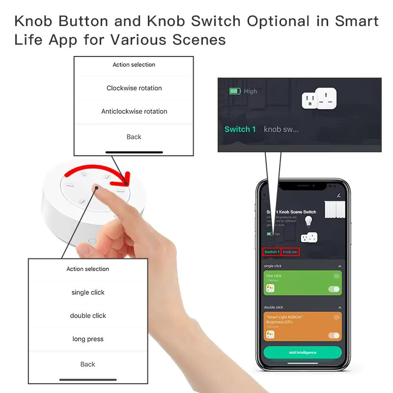 HIMOJO ZigBee Smart-Drehknopfschalter in Weiß: DIY Funk-Szenen-Taste und drehbarer Dimmer für Tuya-Geräte zur Hausautomatisierung und Fernsteuerung - Bild 2