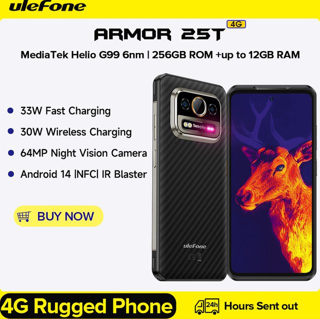 Ulefone Armor 25T Robustes Smartphone in Schwarz mit 256GB ROM, 4G LTE, NFC und Android 14 - Bild 1
