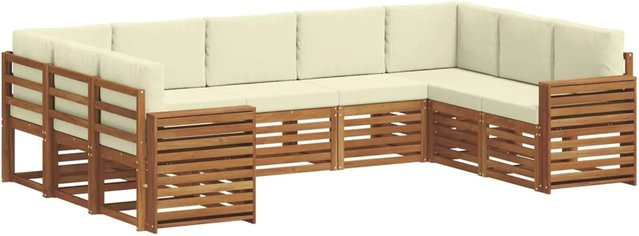 vidaXL Sofagarnitur 9-teilig in U-Form aus Massivholz Akazie in Natur und Creme mit Sitz- und Rückenkissen - Bild 1
