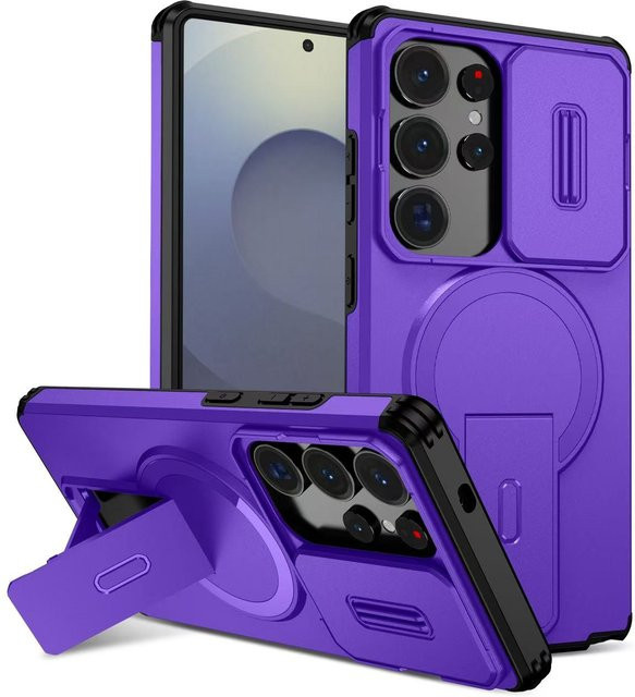 Armor Stoßfeste Magnetische MagSafe Hülle mit Linsenschutz und Ständer für Samsung Galaxy S25 S24 Ultra Plus FE A56 A36 A26 A17 A16 in Purple - Bild 1