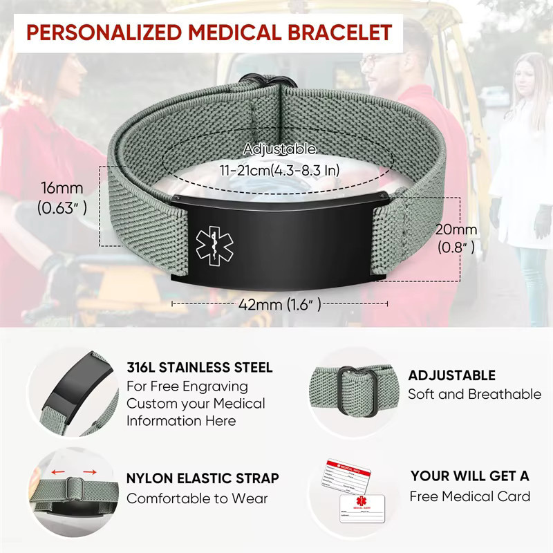 Medic Info medizinisches Alarm-Armband, Edelstahl, Schwarz, Herren - Bild 5