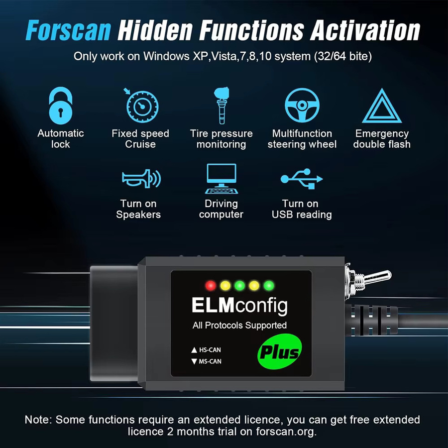 OBDMonster FORscan USB OBD2 ELM327 V1.5 Diagnose Scanner Tool mit Schalter und PIC18F25K80 Chip für Ford in Schwarz - Bild 2