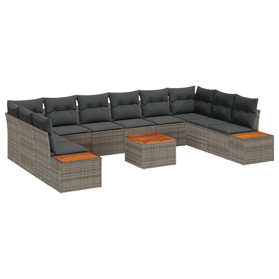 vidaXL Garten-Sofa-Set aus Poly Rattan in Grau mit 11-teiligem Polster-Set und Tisch - Bild 2