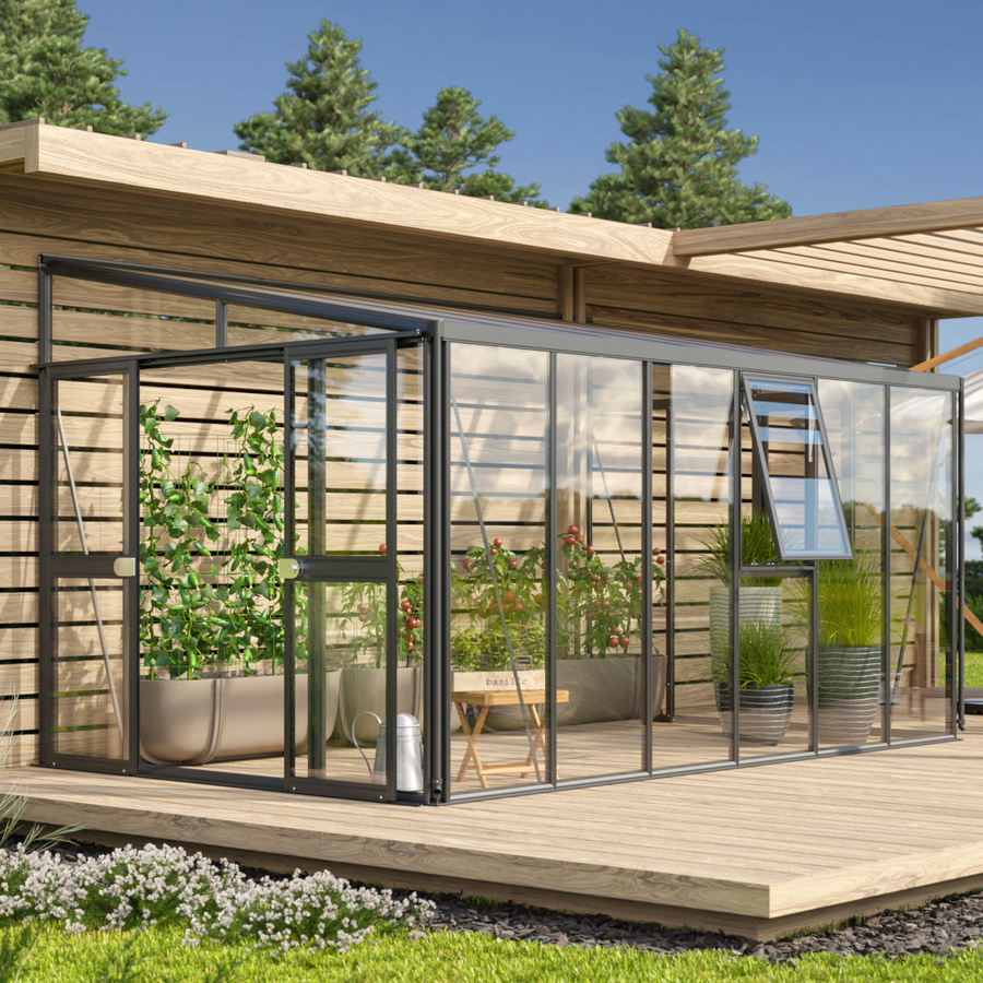 Vitavia Anlehn-Gewächshaus Athena 10200 Schwarz mit 10,2 m² Fläche, Pultdach und Polycarbonat-Verglasung - Bild 3