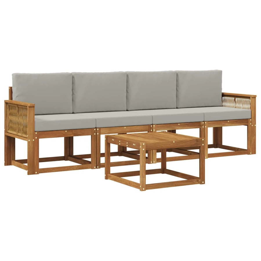 vidaXL Outdoor-Sofagarnitur 5-teilig aus Akazienholz und Polyester in Natur und Hellgrau - Bild 2