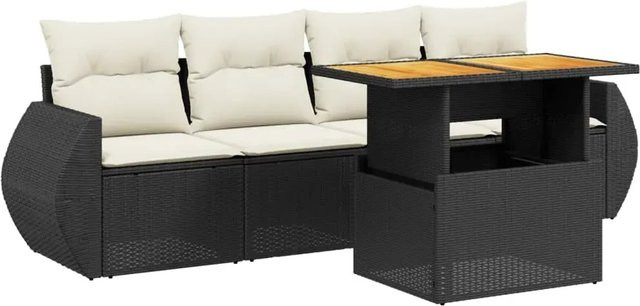 vidaXL 5-teilige Garten-Sofagarnitur aus Poly-Rattan in Schwarz mit Kissen und Tisch - Bild 1