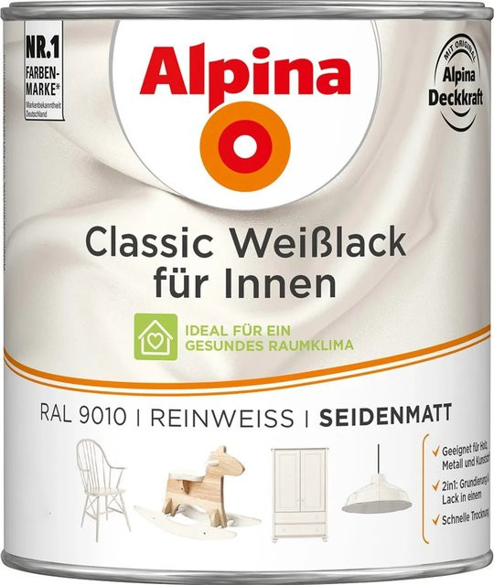 Alpina Classic Wasserbasierter Holzlack Weiß Seidenmatt 0,75 l - Bild 1