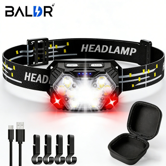 BALDR 9 LED Stirnlampe in Schwarz mit Bewegungssensor, 2000 Lumen, USB-C wiederaufladbar und wasserdicht - Bild 1