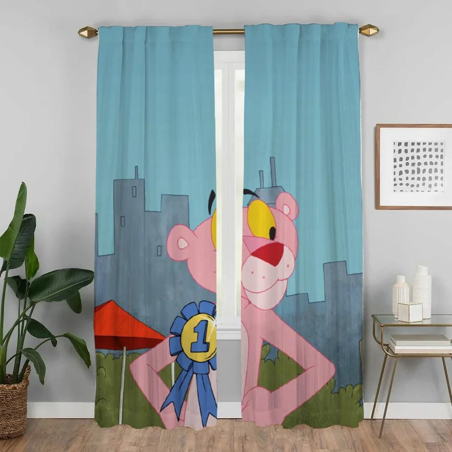 Pink Panther Elegante Raumvorhänge in Pink, 2 Paneele, semi-transparent, B: 50 cm, H: 70 cm - Bild 1