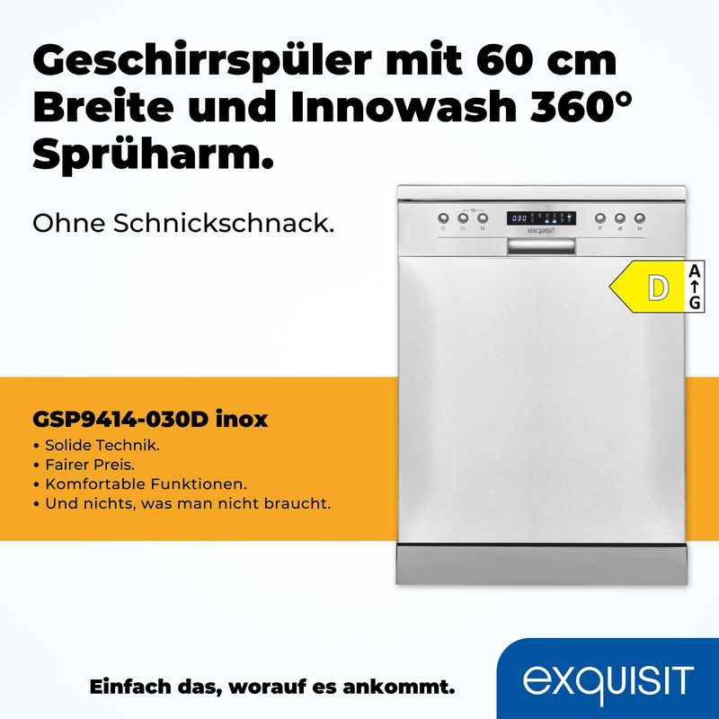 Exquisit GSP9414-030D Geschirrspüler in Silber mit Aquastop und automatischer Türöffnung - Bild 2