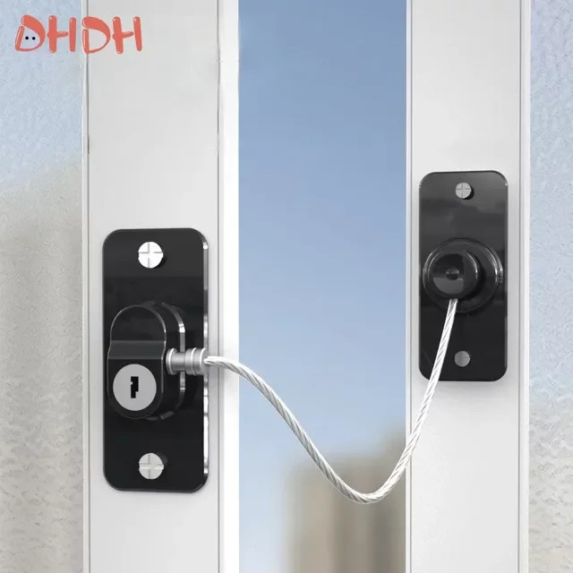 DHDH Kindersicherung Fensterschloss mit 180-Grad-Drehung und Edelstahlkabel in Silber - Bild 1