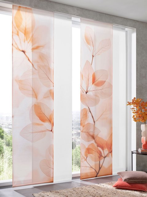 Semi-transparenter Schiebevorhang mit floralem Blätter-Design in Braun und Multicolour, 145 x 145 x 57 cm - Bild 1