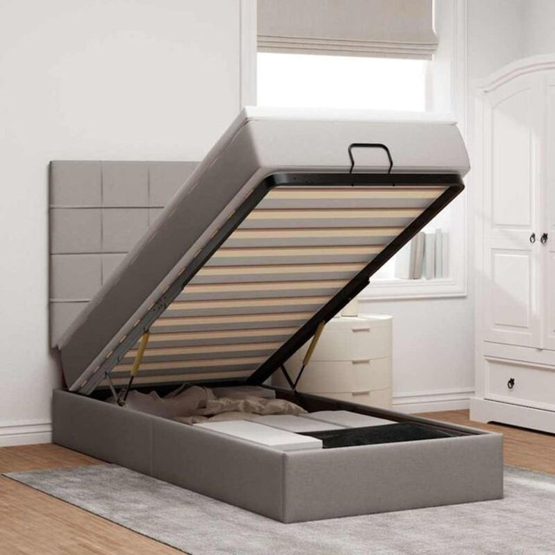 vidaxl Polsterbett Ottomane mit Matratze und LED in Taupe meliert, B/T/H: 90 x 200 x 128 cm - Bild 1