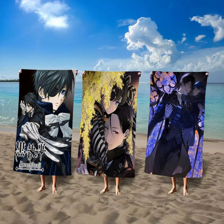 B-Butler Japanisches Anime Strandtuch aus schwarzer Mikrofaser, saugfähig und schnell trocknend - Bild 3