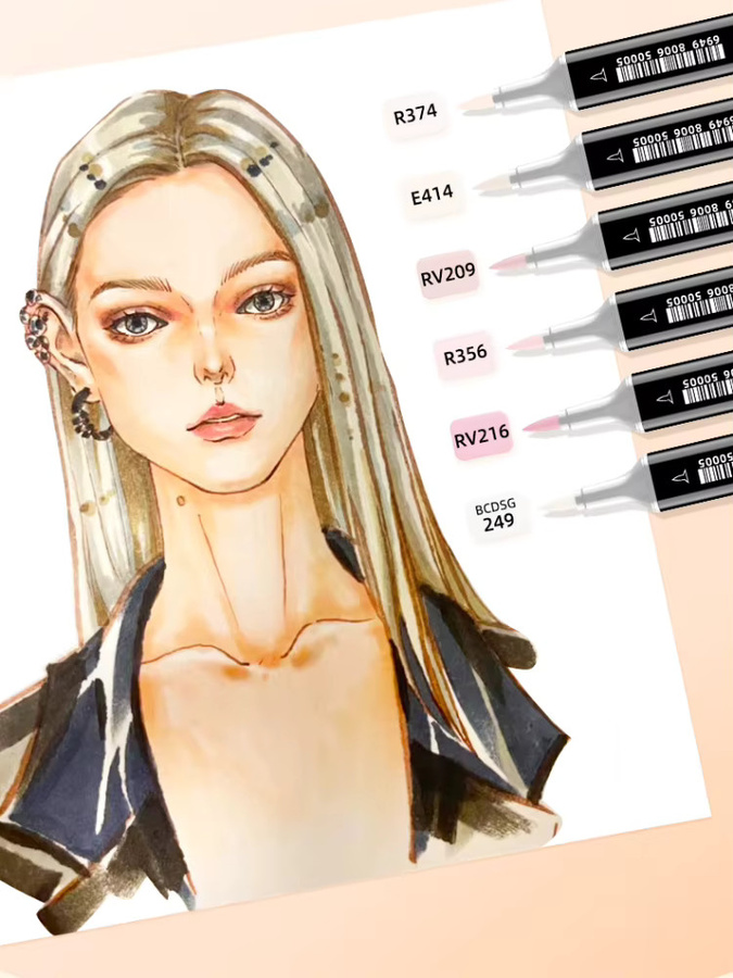 FINECOLOUR EF102 Doppelköpfige Alkoholmarker in Hautfarben für Skizzen und Zeichnungen, Dual-Art-Marker Set in Beige und Multicolour - Bild 2