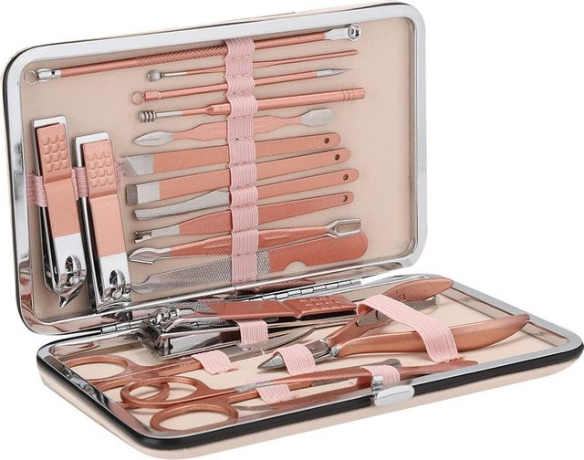 Koogeelife Nagelpflege Set, 18-teiliges Maniküre Pediküre Kit, beige - Bild 1