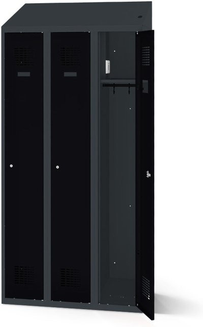 rotstahl Kleiderspind mit 3 Türen in Schwarz und Anthrazitgrau, B: 120 cm, H: 200 cm - Bild 1