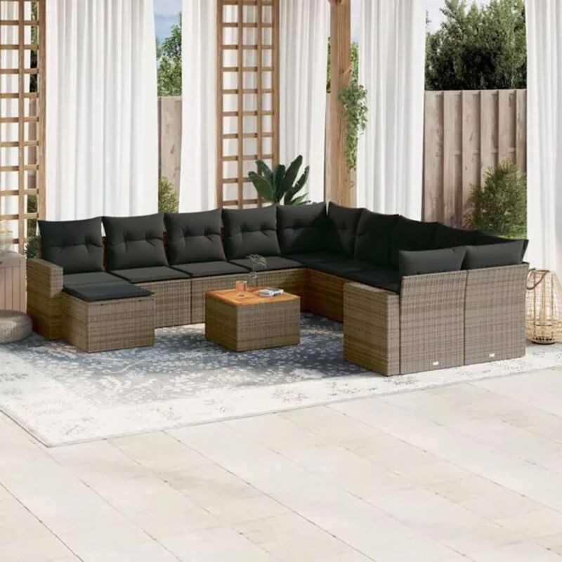 Vidaxl 12-tlg. Garten-Sofagarnitur aus Polyrattan mit Kissen in Grau - Bild 1