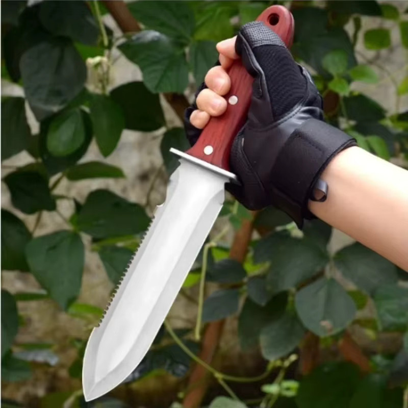 Professionelles Hori-Hori-Gartenmesser aus Edelstahl in Braun mit Schutzhülle und Handschutz zum Unkrautjäten, Graben und Beschneiden - Bild 3