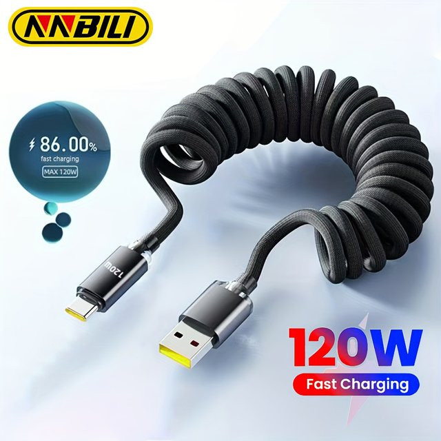 NNBILI 120W USB-A auf USB-C Schnellladekabel Teleskop-Datenkabel für Samsung und Mi in Schwarz und Grün - Bild 1