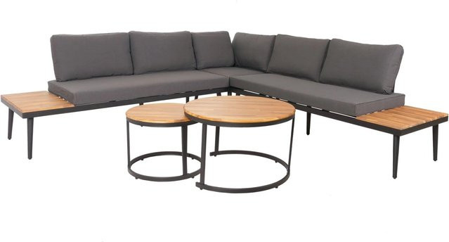 MCW Garten-Garnitur H54c Lounge-Set aus Akazienholz und Stahl in Braun mit dunkelgrauen Kissen - Bild 2