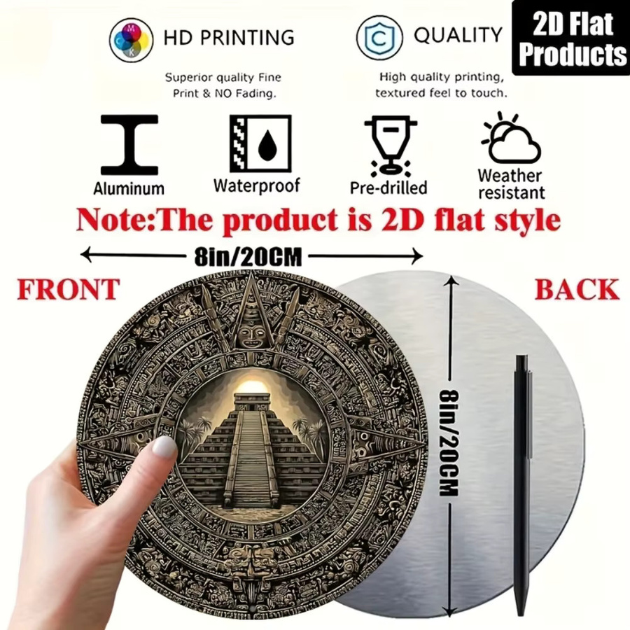 CIFBUY Rundes Aluminium-Wandschild im Vintage Maya-Kalender Design, Aztekische Mexikanische Wandkunst-Dekoration, Durchmesser: 20,32 cm - Bild 2