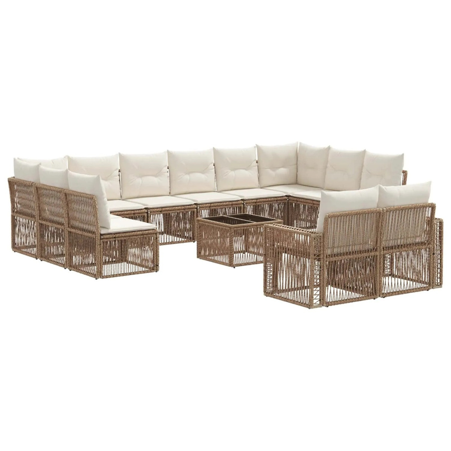 vidaXL Gartensofa-Set 13-tlg. in U-Form aus Poly-Rattan und pulverbeschichtetem Stahl in Beige mit Polsterkissen - Bild 2